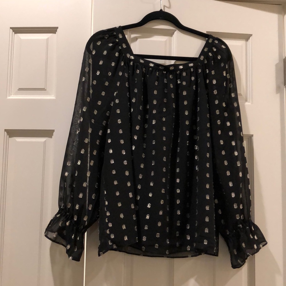 Talbots black blouse with silver detail